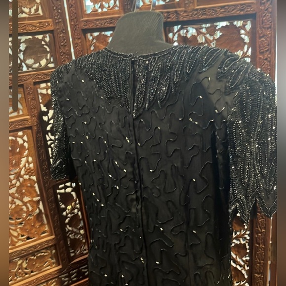 Vintage 90's Black Silk Beaded Sequined Cocktail Party Dress size 10 M L - Picture 4 of 7